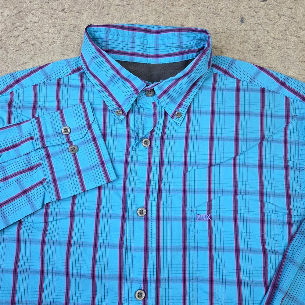 Wrangler 20X Competition Shirt Mens L Blue Plaid Western Cowboy Long Sleeves
